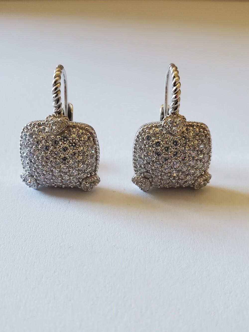 Judith Ripka Silver & Diamonique Pavé Square Drop Earrings